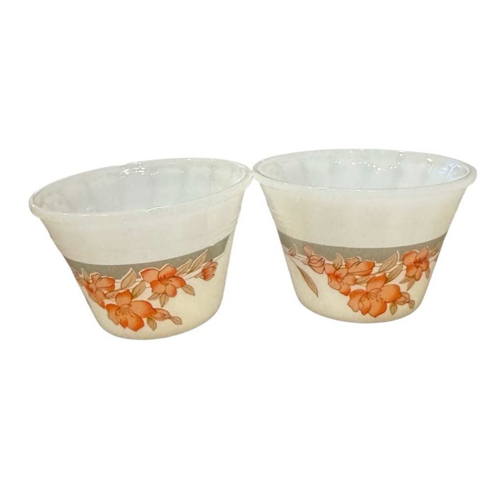 Indopal Milk Glass Peach Floral Custard Cups